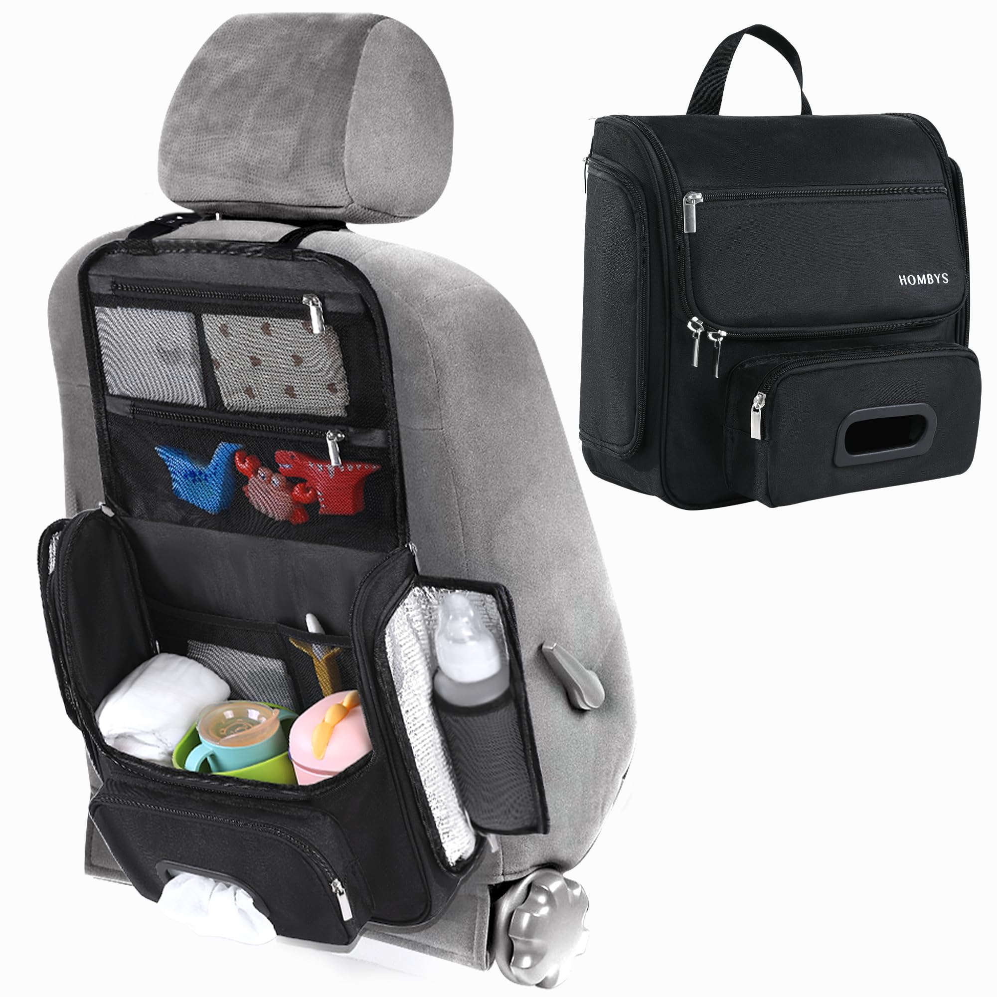 HOMBYS Portable Car Diaper Caddy Organizer Car Caddy with Lid for Baby StuffBaby Backseat Car OrganizerMultifunctional Car Back Seat Oganizer (Black)